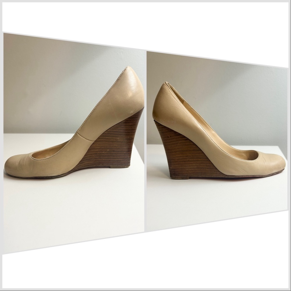 Authentic Christian Louboutin Leather Stacked Wood Wedge Heel Pumps - Picture 3 of 12